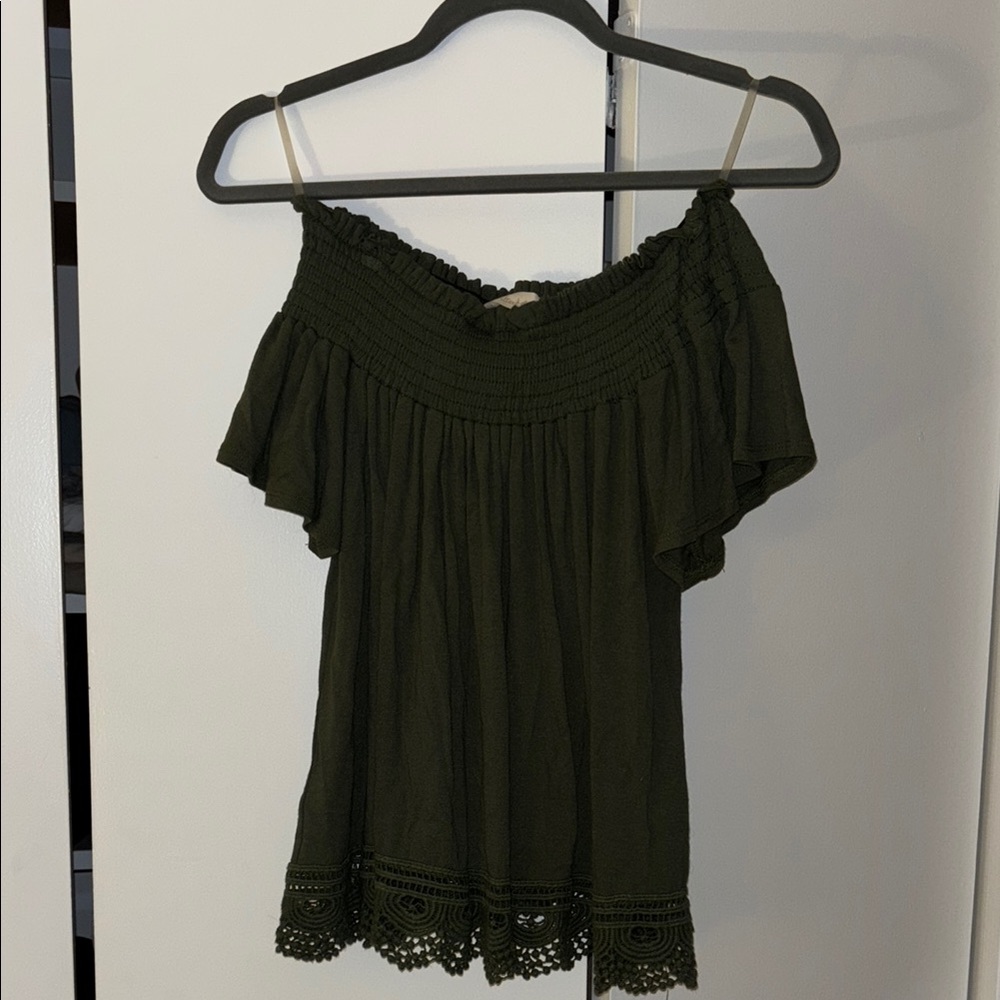 Altar'd State Green Olive Ruffled Blouse